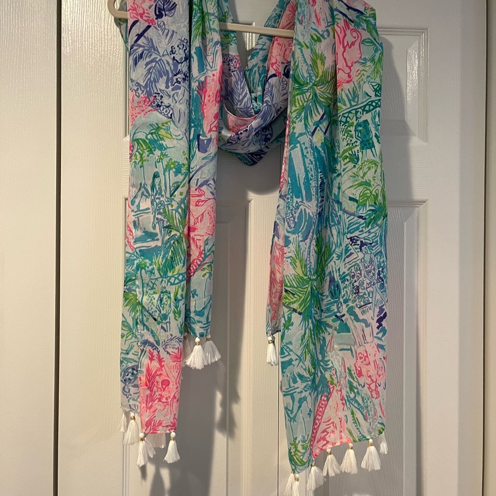 Lilly Pulitzer Multicolor Tropical Scarf 100% Polyester Fabric - Picture 4 of 11